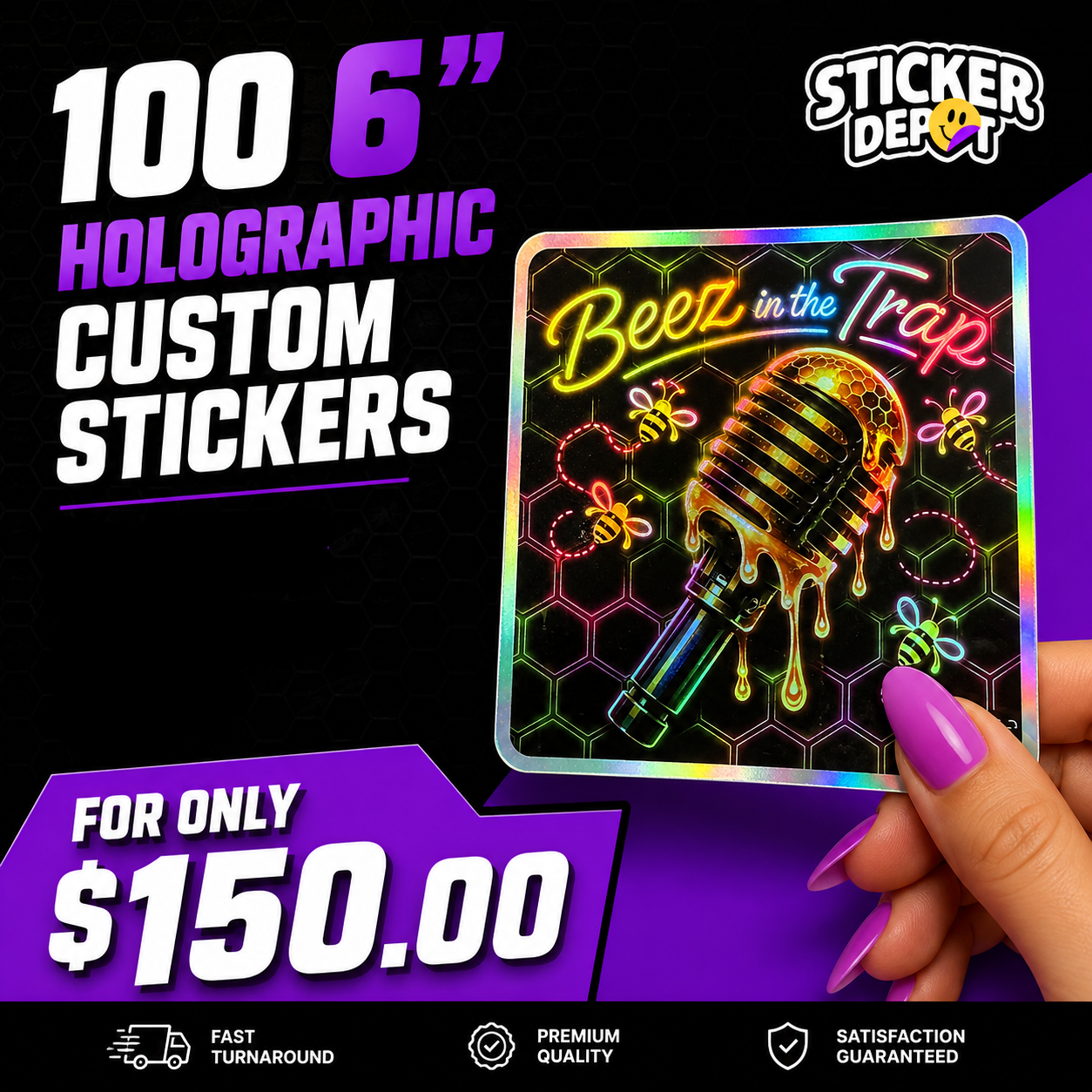 100 6" Holographic Vinyl Stickers $150.00