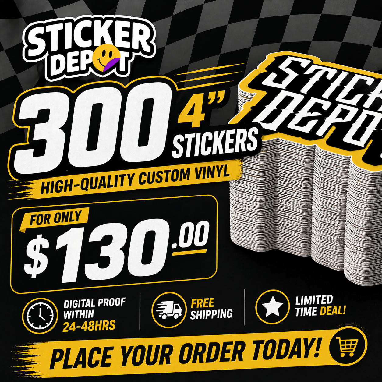 300 4" Custom Vinyl Stickers for only $130