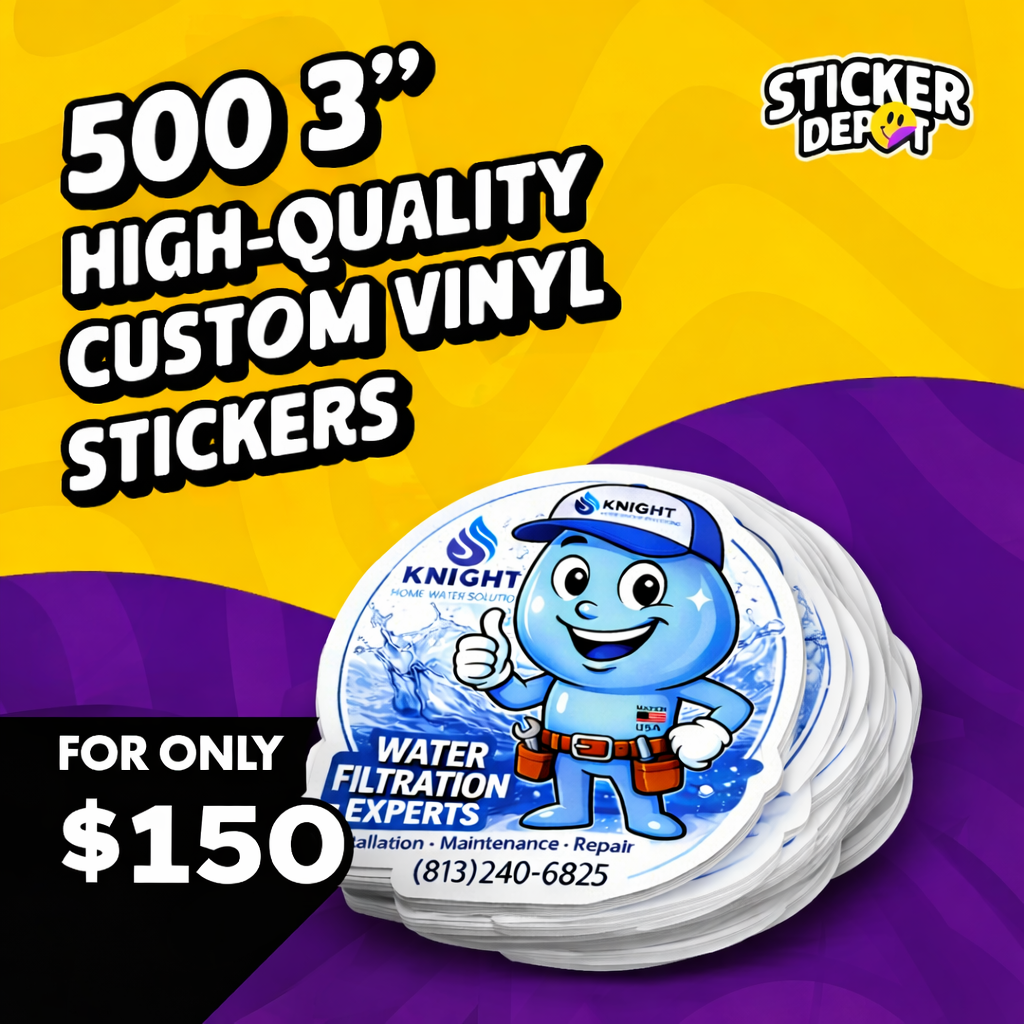500 custom made stickers for only $150.00 Sticker Depot